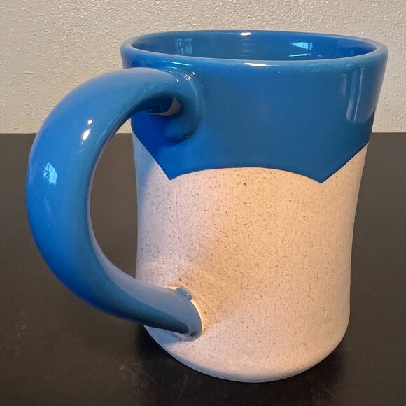 Michigan Lighthouse Embossed Souvenir Pottery Mug ~ Unglazed & Glossy Blue Glaze - Picture 5 of 8